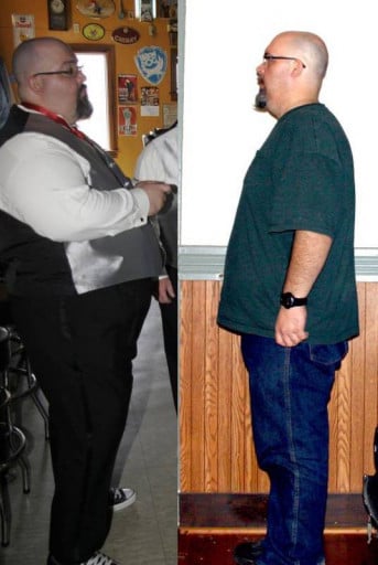 A photo of a 6'0" man showing a weight loss from 432 pounds to 304 pounds. A net loss of 128 pounds.