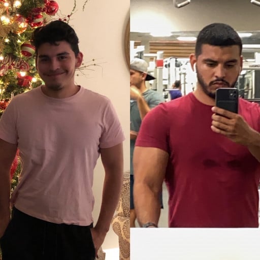Before and After 39 lbs Muscle Gain 5'8 Male 153 lbs to 192 lbs
