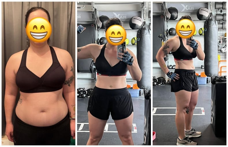 Before and After 31 lbs Weight Loss 5'3 Female 180 lbs to 149 lbs