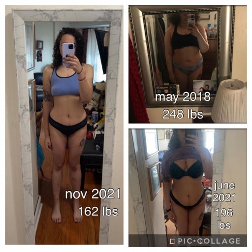 5 foot 11 Female Before and After 86 lbs Weight Loss 248 lbs to 162 lbs