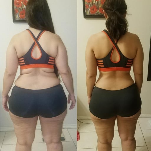 5 foot 1 Female 30 lbs Weight Loss Before and After 180 lbs to 150 lbs