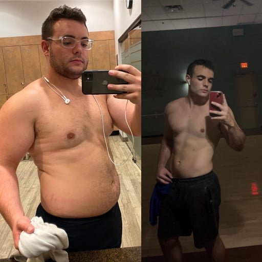 Before and After 56 lbs Fat Loss 5 foot 10 Male 255 lbs to 199 lbs