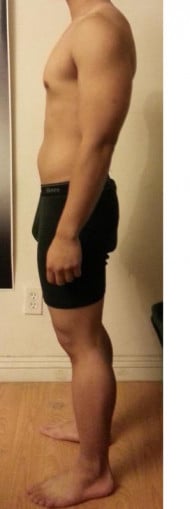 A progress pic of a 5'4" man showing a snapshot of 140 pounds at a height of 5'4