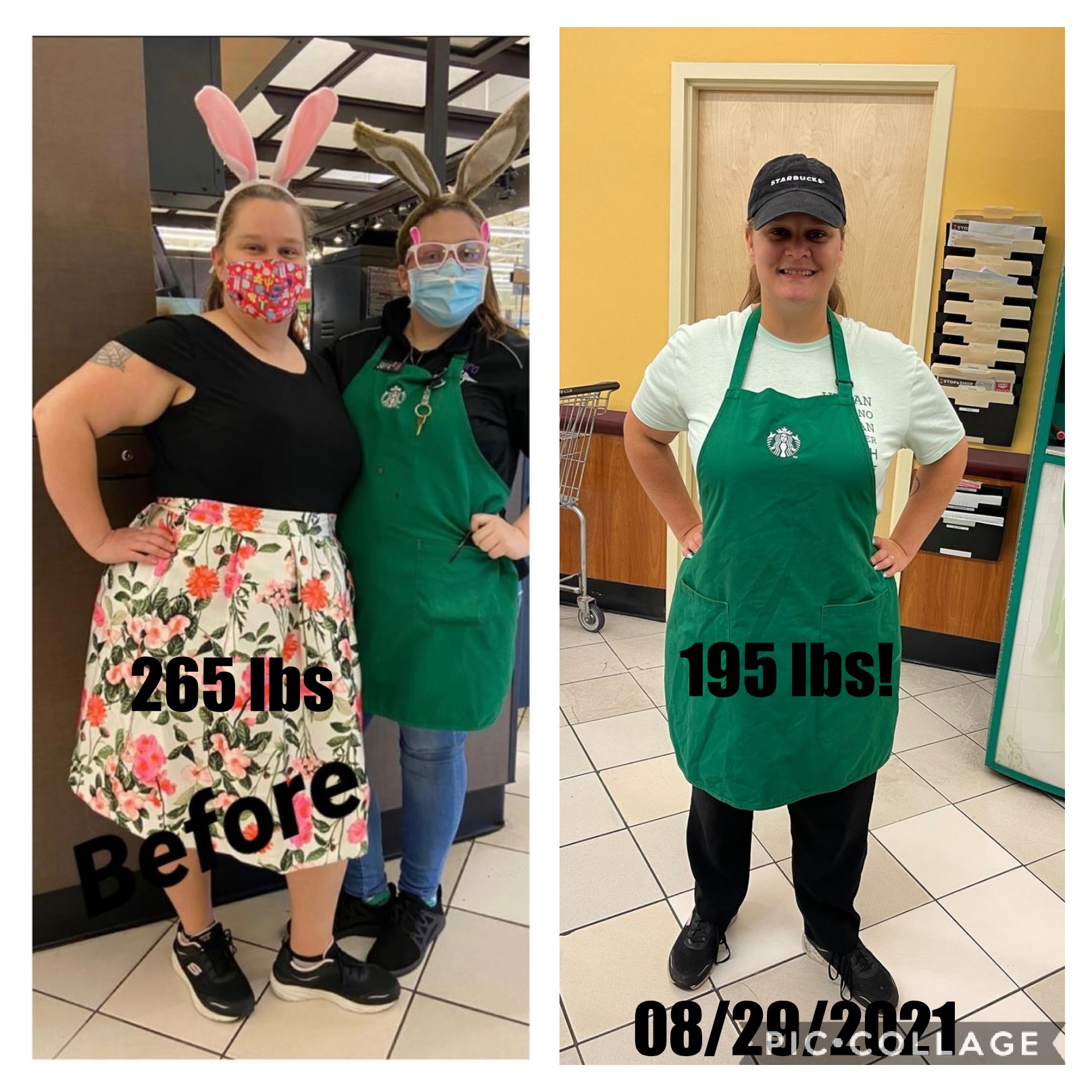 70 lbs Fat Loss 5 foot 6 Female 265 lbs to 195 lbs