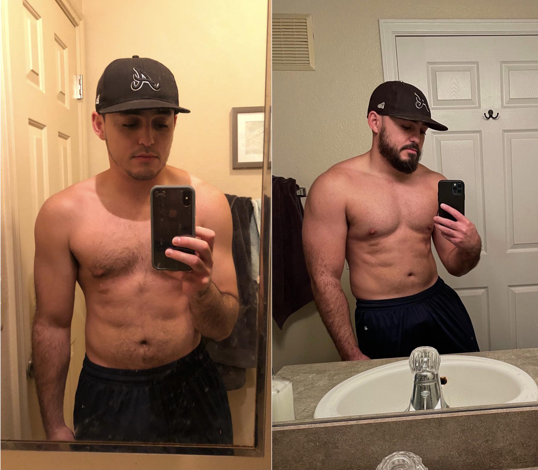 5'11 Male Before and After 26 lbs Muscle Gain 170 lbs to 196 lbs