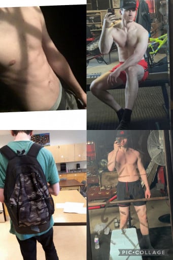 A progress pic of a 6'1" man showing a weight bulk from 130 pounds to 170 pounds. A respectable gain of 40 pounds.