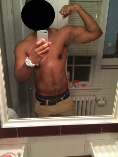 A progress pic of a 6'1" man showing a weight gain from 176 pounds to 188 pounds. A respectable gain of 12 pounds.