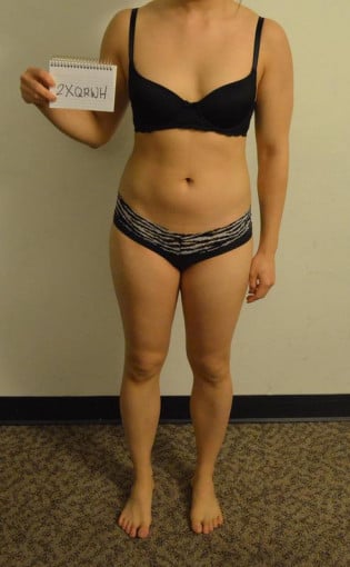 A progress pic of a 5'2" woman showing a snapshot of 118 pounds at a height of 5'2