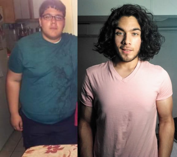 A photo of a 5'7" man showing a weight cut from 270 pounds to 160 pounds. A total loss of 110 pounds.