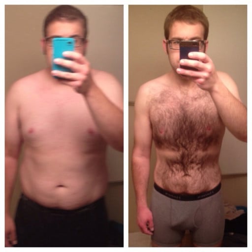 A before and after photo of a 5'11" male showing a weight reduction from 250 pounds to 188 pounds. A respectable loss of 62 pounds.