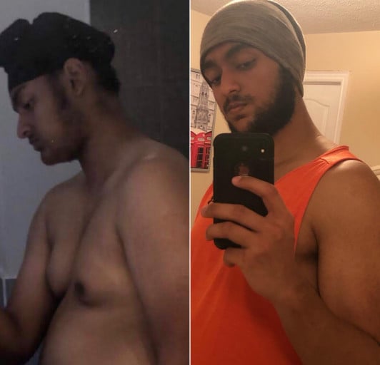 40 lbs Weight Loss Before and After 5 foot 11 Male 225 lbs to 185 lbs