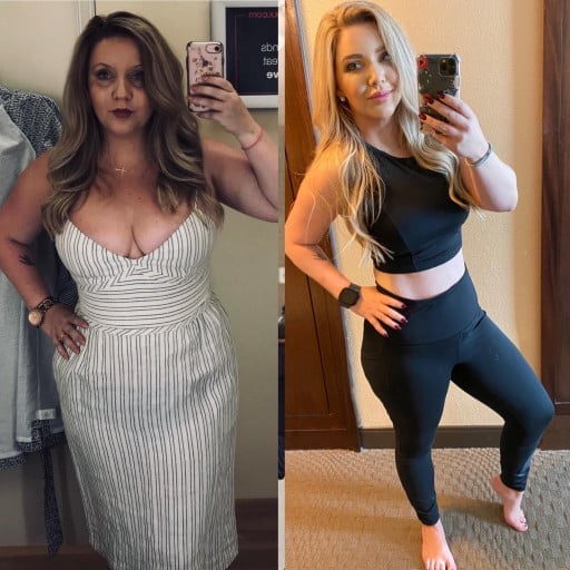 70 lbs Fat Loss Before and After 5'2 Female 220 lbs to 150 lbs