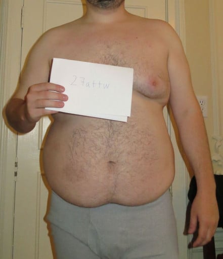 A before and after photo of a 5'11" male showing a snapshot of 238 pounds at a height of 5'11