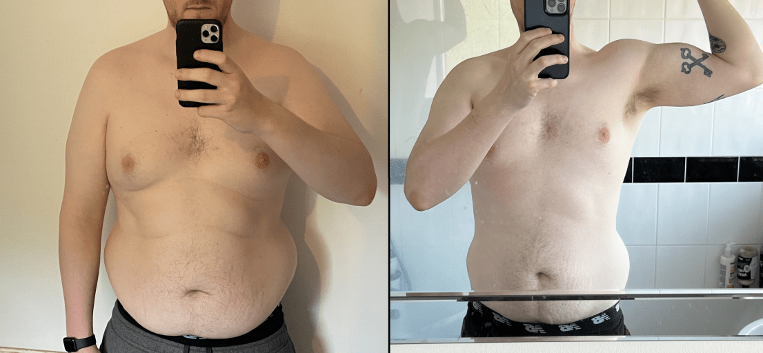 A picture of a 6'1" male showing a weight loss from 256 pounds to 219 pounds. A net loss of 37 pounds.