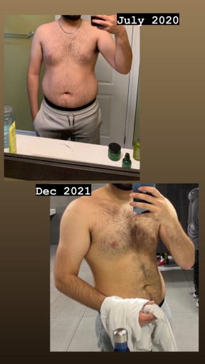 A picture of a 5'11" male showing a weight loss from 200 pounds to 170 pounds. A net loss of 30 pounds.