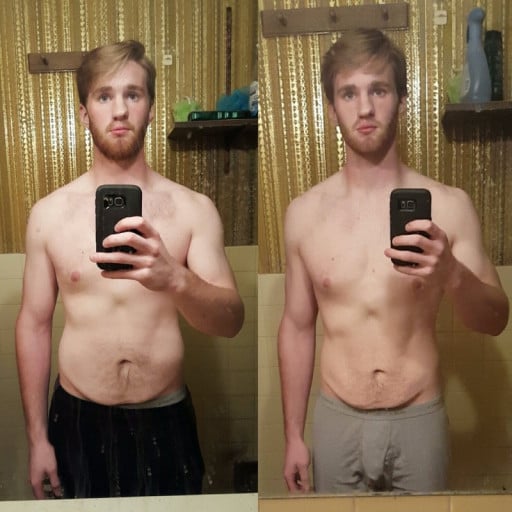 A photo of a 6'1" man showing a weight cut from 215 pounds to 195 pounds. A total loss of 20 pounds.