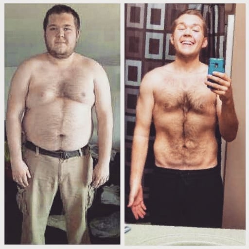 A picture of a 5'11" male showing a weight loss from 293 pounds to 190 pounds. A net loss of 103 pounds.