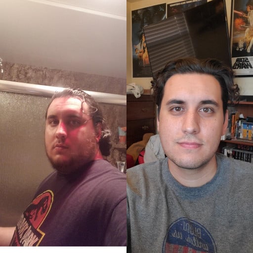 A picture of a 6'0" male showing a weight loss from 349 pounds to 225 pounds. A total loss of 124 pounds.