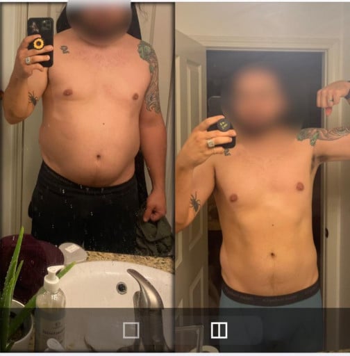 A picture of a 6'2" male showing a weight loss from 263 pounds to 224 pounds. A total loss of 39 pounds.