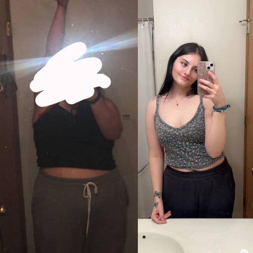 5 feet 6 Female 60 lbs Fat Loss Before and After 215 lbs to 155 lbs