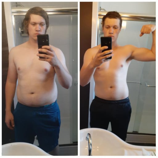 A before and after photo of a 6'2" male showing a weight reduction from 240 pounds to 210 pounds. A total loss of 30 pounds.