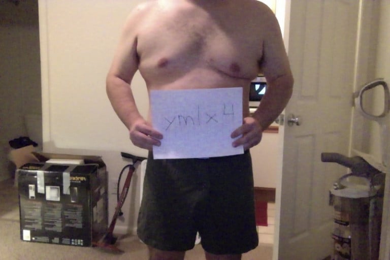 A photo of a 5'8" man showing a snapshot of 220 pounds at a height of 5'8