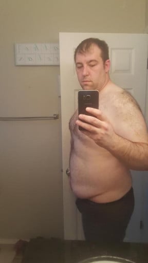 A picture of a 6'3" male showing a fat loss from 358 pounds to 308 pounds. A respectable loss of 50 pounds.