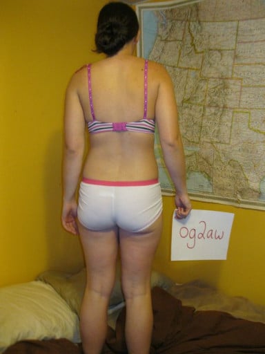 A progress pic of a 5'3" woman showing a snapshot of 129 pounds at a height of 5'3