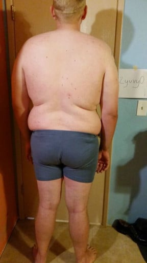 A before and after photo of a 6'4" male showing a snapshot of 291 pounds at a height of 6'4