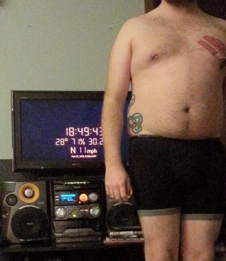A progress pic of a 5'11" man showing a snapshot of 220 pounds at a height of 5'11