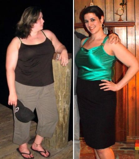 Before and After 60 lbs Weight Loss 5 feet 9 Female 255 lbs to 195 lbs