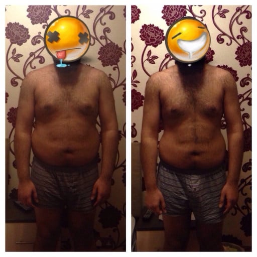 A progress pic of a 6'1" man showing a fat loss from 255 pounds to 225 pounds. A respectable loss of 30 pounds.