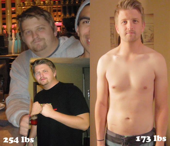 6 feet 1 Male 81 lbs Fat Loss Before and After 254 lbs to 173 lbs