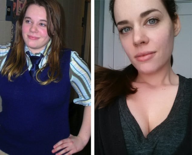 A before and after photo of a 5'4" female showing a weight loss from 145 pounds to 115 pounds. A respectable loss of 30 pounds.