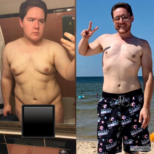 5 feet 8 Male Progress Pics of 75 lbs Fat Loss 251 lbs to 176 lbs