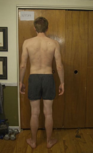 A before and after photo of a 5'10" male showing a snapshot of 154 pounds at a height of 5'10