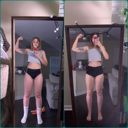 Before and After 13 lbs Weight Loss 5 feet 11 Female 172 lbs to 159 lbs