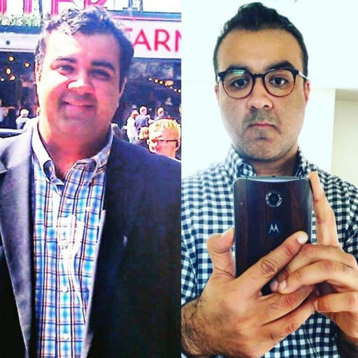 A before and after photo of a 6'2" male showing a weight reduction from 286 pounds to 238 pounds. A total loss of 48 pounds.