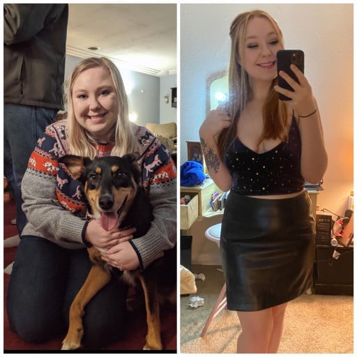 Before and After 58 lbs Fat Loss 5 foot 1 Female 190 lbs to 132 lbs