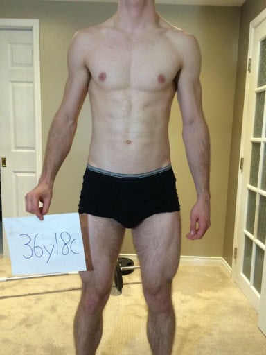 A before and after photo of a 6'5" male showing a snapshot of 178 pounds at a height of 6'5
