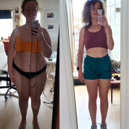 77 lbs Fat Loss Before and After 5 foot 7 Female 227 lbs to 150 lbs