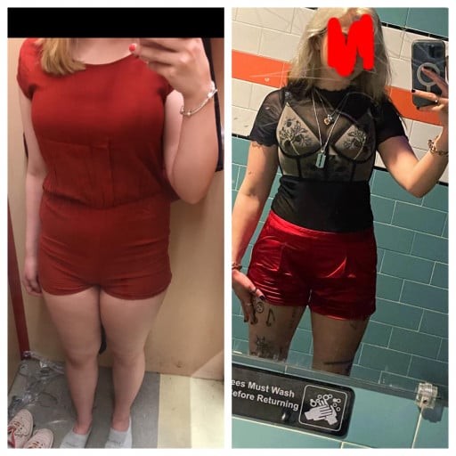 5 feet 4 Female Progress Pics of 25 lbs Fat Loss 150 lbs to 125 lbs