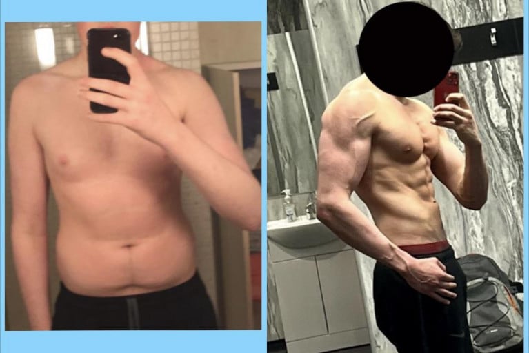 A progress pic of a 6'4" man showing a fat loss from 198 pounds to 181 pounds. A respectable loss of 17 pounds.