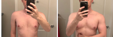 Before and After 20 lbs Muscle Gain 5 feet 7 Male 135 lbs to 155 lbs