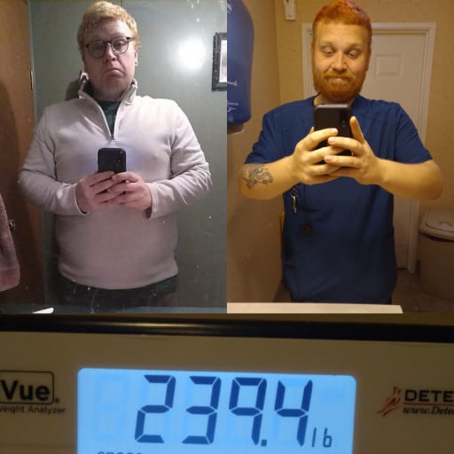 Before and After 66 lbs Fat Loss 5'11 Male 305 lbs to 239 lbs