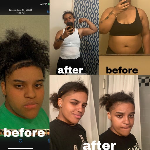 Before and After 85 lbs Fat Loss 5 feet 7 Female 250 lbs to 165 lbs
