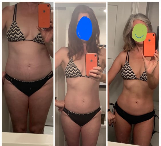 Before and After 26 lbs Fat Loss 5'8 Female 159 lbs to 133 lbs