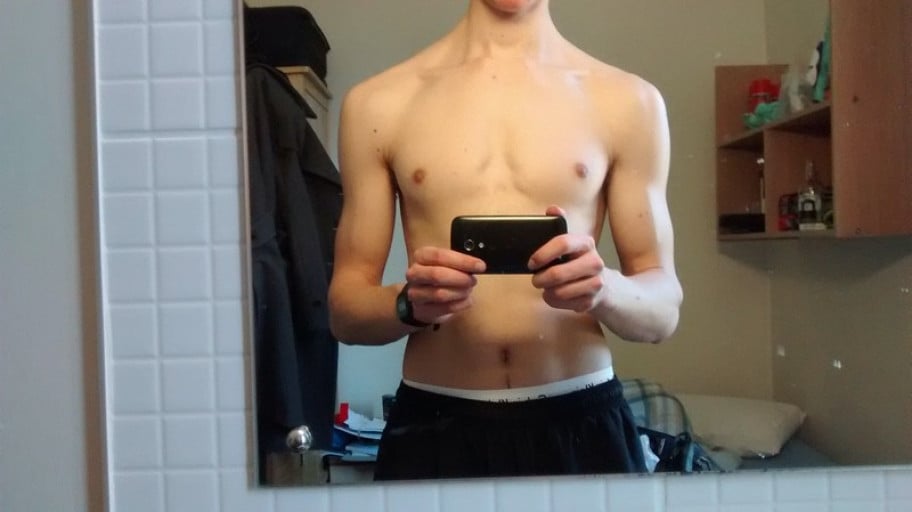 A before and after photo of a 6'3" male showing a muscle gain from 143 pounds to 152 pounds. A respectable gain of 9 pounds.
