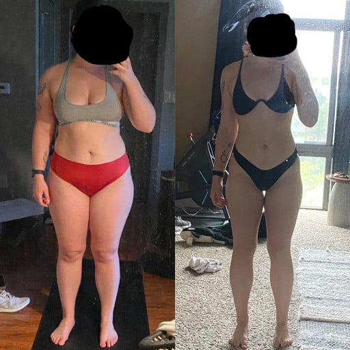 Before and After 50 lbs Weight Loss 5'5 Female 195 lbs to 145 lbs