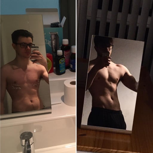 13 lbs Muscle Gain Before and After 5 feet 9 Male 132 lbs to 145 lbs